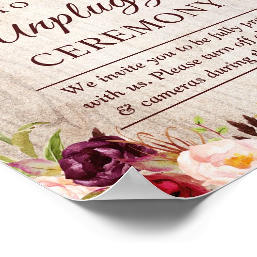 Rustic Burgundy Floral Unplugged Wedding Ceremony Poster (Hoek)