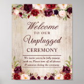 Rustic Burgundy Floral Unplugged Wedding Ceremony Poster (Voorkant)