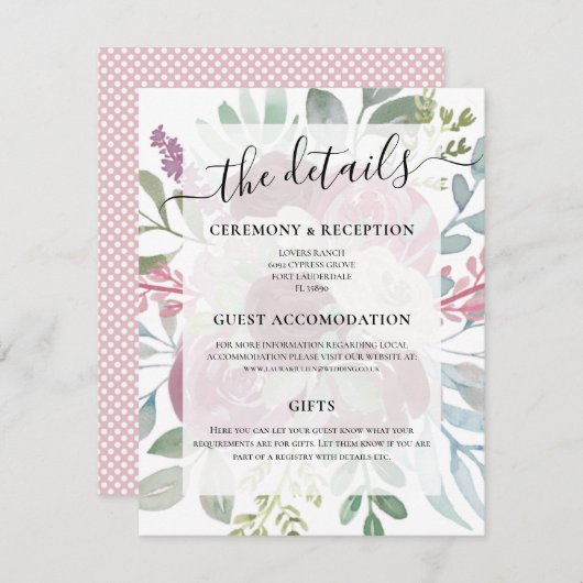 Rustic Burgundy Floral Waterverf bruiloft - Gegeve Informatiekaartje (Voorkant / Achterkant)