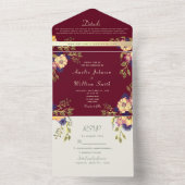 Rustic Burgundy Floral Wedding All In One Uitnodiging (Binnen)