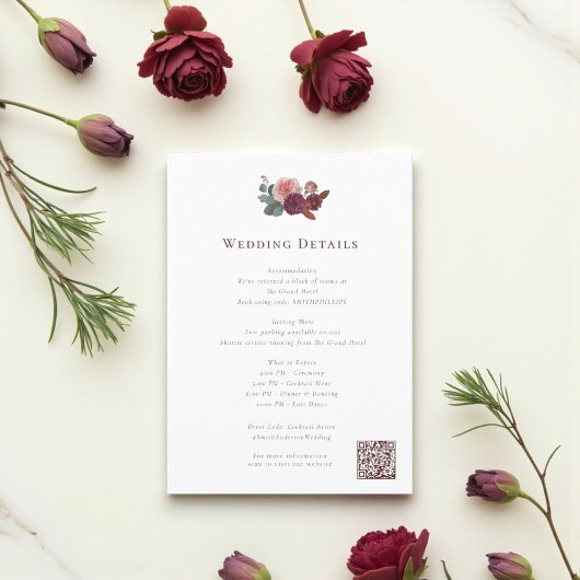 Rustic Burgundy Floral Wedding Info Card Informatiekaartje