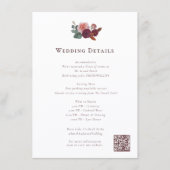 Rustic Burgundy Floral Wedding Info Card Informatiekaartje (Voorkant)