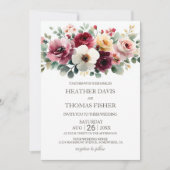 Rustic Burgundy Floral Wedding Kaart (Voorkant)