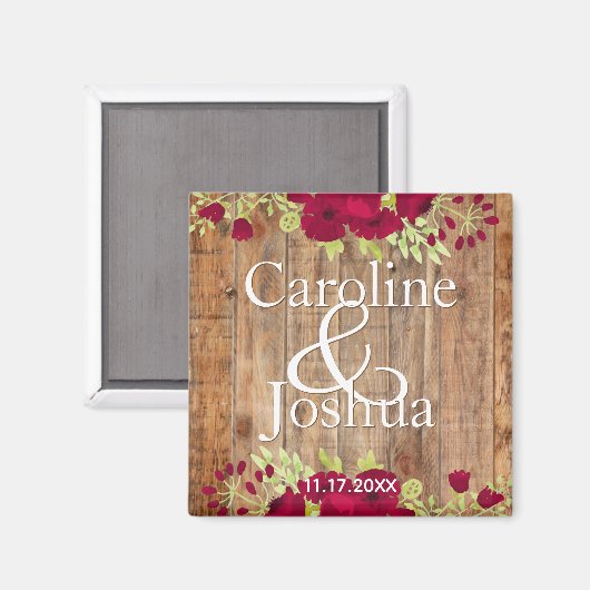 Rustic Burgundy Floral Wedding Magneet (Voorkant / Achterkant)