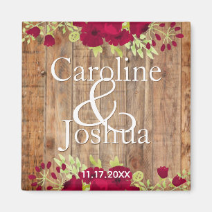 Rustic Burgundy Floral Wedding Magneet