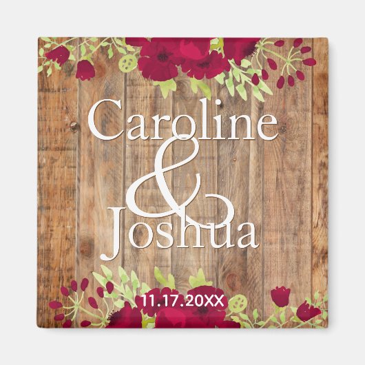 Rustic Burgundy Floral Wedding Magneet (Voorkant)