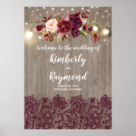 Rustic Burgundy Floral Wedding Welcome Sign Poster
