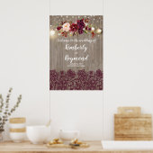 Rustic Burgundy Floral Wedding Welcome Sign Poster (Keuken)