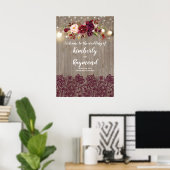 Rustic Burgundy Floral Wedding Welcome Sign Poster (Thuiskantoor)