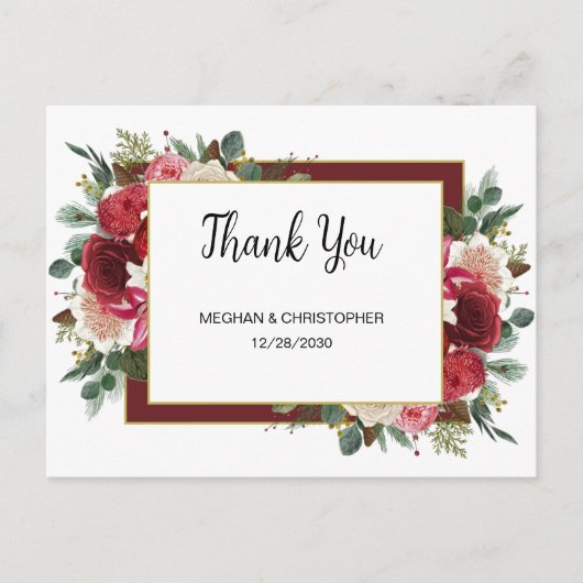 Rustic Burgundy Floral Winter Weddenschap Briefkaart (Voorkant)