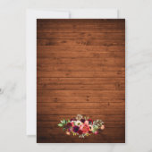 Rustic Burgundy Floral Wood Boho Wedding Invite Kaart (Achterkant)