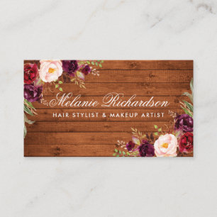 Rustic Burgundy Floral Wood Visitekaartje Afsprakenkaartje