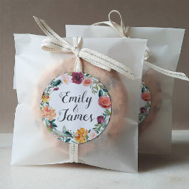 Rustic Burgundy Floral Wreath Wedding Monogram Ronde Sticker