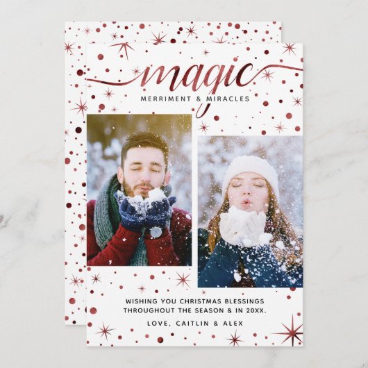 Rustic Burgundy Galaxy Magic, Merriment & Miracles Feestdagenkaart (Voorkant / Achterkant)