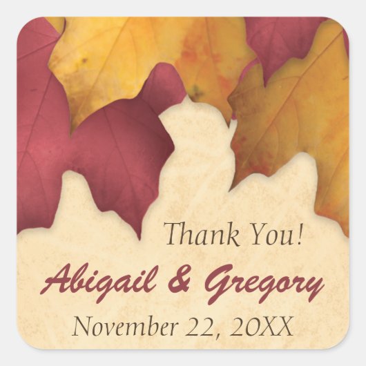 Rustic Burgundy Gold Autumn Favor Stickers (Voorkant)