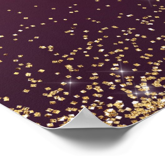 Rustic Burgundy Gold Glitter String Lights Wedding Poster (Hoek)