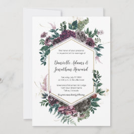 Rustic Burgundy Gray Geometric Floral Wedding Kaart