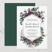 Rustic Burgundy Gray Geometric Floral Wedding Kaart (Voorkant / Achterkant)