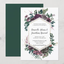 Rustic Burgundy Gray Geometric Floral Wedding Kaart