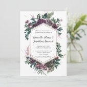 Rustic Burgundy Gray Geometric Floral Wedding Kaart (Staand voorkant)
