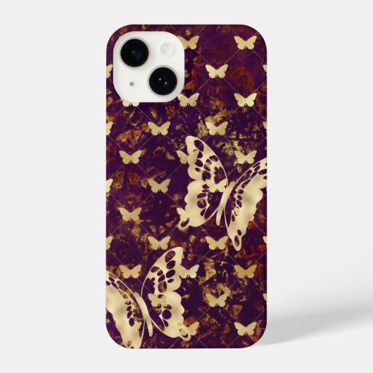Rustic Burgundy Grunge Butterflies iPhone 14 Hoesj iPhone Hoesje (Achterkant)