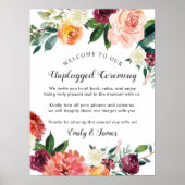 Rustic Burgundy Herfst Floral Unplugged Ceremony Poster (Voorkant)