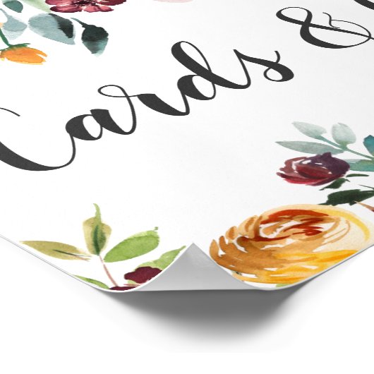 Rustic Burgundy Herfst Floral Wedding Cards Gifts Poster (Hoek)