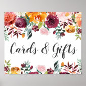 Rustic Burgundy Herfst Floral Wedding Cards Gifts Poster (Voorkant)