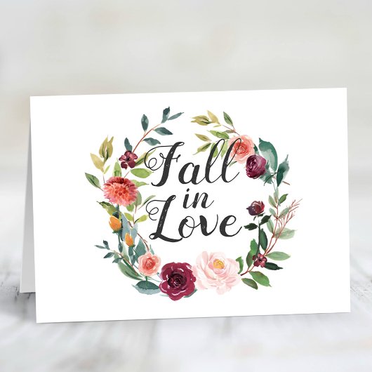 Rustic Burgundy Herfst in Love Floral Wreatvice Notitiekaartje