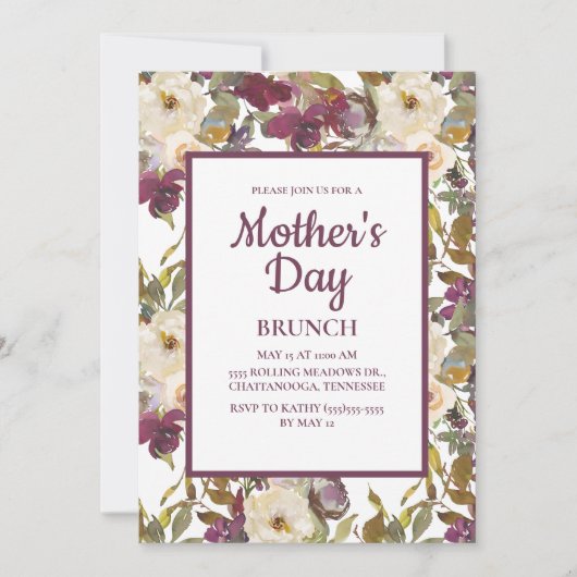 Rustic Burgundy Ivory Cream Floral Moederdag Kaart (Voorkant)