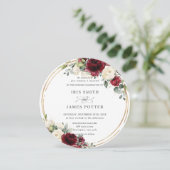 Rustic Burgundy Ivory Floral Gold Greenery Wedding Kaart (Staand voorkant)