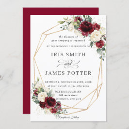 Rustic Burgundy Ivory Floral Wedding Geometric Kaart