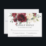 Rustic Burgundy Ivory Floral Wedding RSVP-kaart RSVP Kaartje<br><div class="desc">Deze trouwe RSVP-kaart is ontworpen om samen te werken met ons Rustic Burgundy-collectie en bevat een prachtige waterverf-schotwit en ivoorbloem. Pas het met uw details gemakkelijk en snel aan, druk eenvoudig de pas het knoop aan om de stijl en de plaatsing van de tekst verder te herschikken en te formatteren....</div>