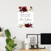 Rustic Burgundy Ivory Floral Wedding Welcome Sign Poster (Thuiskantoor)