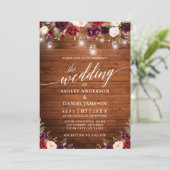 Rustic Burgundy Jar Lights Calligrafie Weddenschap Kaart (Staand voorkant)