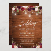 Rustic Burgundy Jar Lights Calligrafie Weddenschap Kaart (Voorkant / Achterkant)