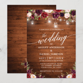 Rustic Burgundy Jar Lights Calligrafie Weddenschap Kaart