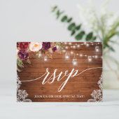 Rustic Burgundy Jar Lights RSVP Kaartje (Staand voorkant)