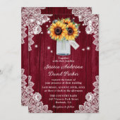Rustic Burgundy Lace Mason Jar Sunflower Wedding Kaart (Voorkant / Achterkant)