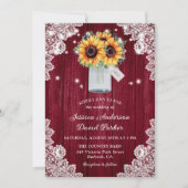 Rustic Burgundy Lace Mason Jar Sunflower Wedding Kaart (Voorkant)