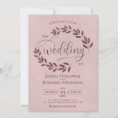Rustic Burgundy Leaves Elegant Dusty Roos Wedding Kaart (Voorkant)