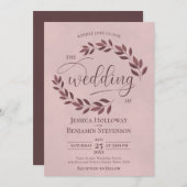Rustic Burgundy Leaves Elegant Dusty Roos Wedding Kaart (Voorkant / Achterkant)