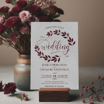 Rustic Burgundy Leaves Elegant Gray Wedding Kaart<br><div class="desc">Deze mooie trouwuitnodiging bevat een stijlvol ontwerp met kraagtjes van bruine,  maron of rode waterverf bladeren met rode wijn en een modern script dat op een gemarmerde grijze achtergrond staat. Deze uitnodigingen zijn verfijnd,  klassiek en chic en zullen stijl en genade toevoegen aan je trouwfeest.</div>