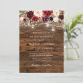 Rustic Burgundy Lights Wedding  Kaart (Staand voorkant)