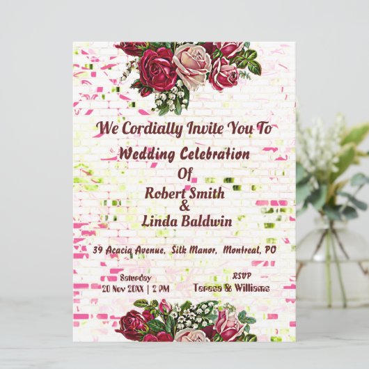 Rustic Burgundy Maroon Rozen Floral bruiloft Kaart (Staand voorkant)