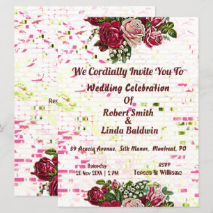 Rustic Burgundy Maroon Rozen Floral bruiloft Kaart
