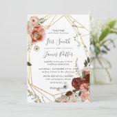 Rustic Burgundy Marsala Blush Floral Wedding Kaart (Staand voorkant)