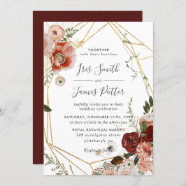 Rustic Burgundy Marsala Blush Floral Wedding Kaart