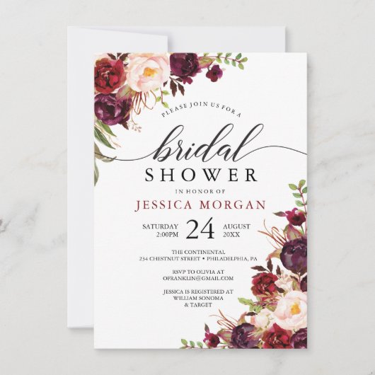 Rustic Burgundy Marsala Bridal Shower Kaart (Voorkant)