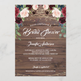 Rustic Burgundy Marsala Bridal Shower Kaart